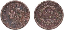 Us Coins - United States Federal republic 1838 1 Cent "Liberty Head / Matron Head Modified" (Type 2 Young Head) Copper (6370200) 10.58g VF KM 45.2