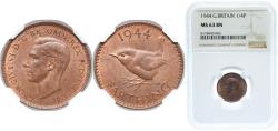 World Coins - Great Britain United Kingdom 1944 1 Farthing - George VI (with 'IND:IMP') Bronze Royal Mint (Tower Hill) (25137600) 2.83g NGC MS 63 KM 843 Sp 4116