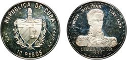 World Coins - Cuba Second Republic 1990 10 Pesos (Simon Bolivar) Silver (.999) Empresa Cubana de Acuñaciones Mint (3300) 25.05g PF Scratches  KM 280 JMA AAEE479