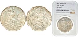World Coins - Peru Republic 1893 TF 1 Sol Silver (.900) (Copper .100) Santiago Mint 25g NGC UNC Cleaned  KM 196