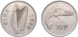 World Coins - Ireland Republic 1978 10 Pence (large type) Copper-nickel (75% Copper, 25% Nickel) Irish Mint, Dublin (30905000) 11.34g XF KM 23 Sp 6704 Schön 22