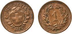 World Coins - Switzerland Federal State 1932 B 1 Rappen (Wreath; bronze) Bronze (95% copper, 4% tin, 1% zinc) Bern Mint (5000000) 1.51g AU  HMZ 2 1215 Divo/Tob19 326 KM 3 Schön 15 Y 18 Kahnt/Sc