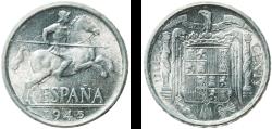 World Coins - Spain Nationalist Government 1945 10 Centimos - Iberian rider Aluminium (97.5% aluminium, 2.5% copper) Royal Mint of Spain (220000000) 1.85g UNC  KM 766 Schön 24