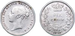 World Coins - Great Britain United Kingdom 1878 6 Pence - Victoria (1st portrait; 2nd type) Silver (.925) 2.8g XF KM 751.2