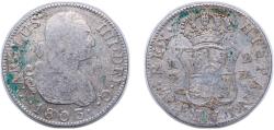 World Coins - Spain Kingdom 1803 M FA 2 Reales - Carlos IV Silver (.806) Madrid Mint 5.76g VF KM 430.1