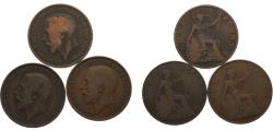 World Coins - Great Britain United Kingdom George V 1 Penny 3 Lots