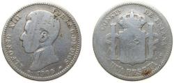 World Coins - Spain Kingdom 1905 SMV 1 Peseta - Alfonso XIII (4th portrait) Silver (.835) Madrid Mint (492000) 5g VF KM721 Cal49