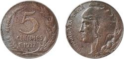 World Coins - Spain Second Republic 1937 5 Centimos - II Republic Iron Madrid Mint (10000000) 3.86g AU Aureo 3 Cal 9