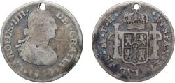 World Coins - Mexico Spanish colony 1804 TH ½ Real - Carlos IV Silver (.903) Mexico City Mint 1.54g F Holed KM 72