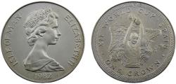 World Coins - Isle of Man Dependency of the British Crownlocated Elizabeth II 1982 1 Crown World Cup, Holding the Trophy aloft