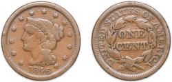 Us Coins - United States Federal republic 1846 1 Cent "Liberty Head/Braided Hair Cent" Copper 10.89g VF KM 67