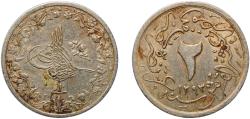 World Coins - Egypt Arab Republic of Egypt AH 1293 (1884) 2⁄10 Qirsh - Abdul Hamid II Copper-nickel (75% Copper, 25% Nickel) Vienna Mint (3201000) 2.5g XF  KM 290 Schön 4 MHC 163