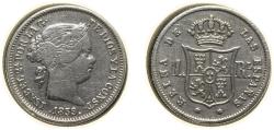 World Coins - Spain Kingdom 1859 1 Real - Isabel II Silver (.900) Madrid Mint 1.3g VF Cleaned KM 606.2