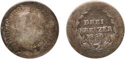 World Coins - Germany Grand Duchy of Baden German states 1830 3 Kreuzers - Louis I Billon (.375 silver) Staatliche Münze Baden-Württemberg Mint (1009000) 0.96g F  AKS 63 Jaeg 2 AB 39 KM 191