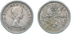 World Coins - Great Britain United Kingdom 1963 6 Pence - Elizabeth II (1st portrait; no 'BRITT:OMN') Copper-nickel (112964000) 2.79g VF KM 903 Sp 4149