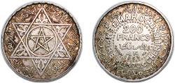 World Coins - Morocco French Protectorate AH1372 (1953) 200 Francs - Mohammed V Silver (.720) (10176080) 7.98g AU  Y 53 Lec 291