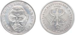 World Coins - Germany Federal Republic of Germany 1999 G 2 Deutsche Mark (Ludwig Erhard) Copper-nickel clad nickel Staatliche Münze Baden-Württemberg Mint (70000) 7g UNC KM 170 J 445 Schön 167