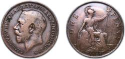 World Coins - Great Britain United Kingdom 1920 1 Penny - George V Bronze (124693400) 8.95g VF KM 810 Sp 4051-3