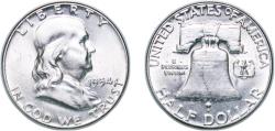 Us Coins - United States Federal republic 1954 ½ Dollar "Franklin Half Dollar" Silver (.900) (13188202) 12.56g UNC KM 199 Schön 200