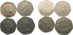 World Coins - Great Britain United Kingdom Elizabeth II 50 Pence 4 Lots