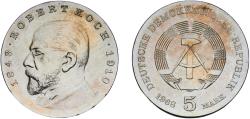 World Coins - Germany German Democratic Republic Democratic republic 1968 5 Mark (Robert Koch) Copper-nickel (100000) 12.32g UNC KM 19.1