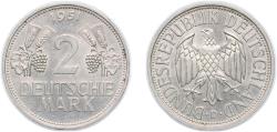World Coins - Germany Federal Republic of Germany 1951 D 2 Deutsche Mark Copper-nickel Munich Mint 6.88g AU