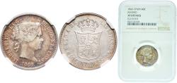 World Coins - Spain Kingdom 1866 40 Centimos de Escudo - Isabel II Silver (.810) Madrid Mint 5.2g NGC XF  KM 628