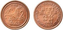 World Coins - Norway Kingdom 1985 Replica - 2 Øre 1968 (Hamar Mynt og Frimerkeforretning) Bronze (10000) 4.07g UNC