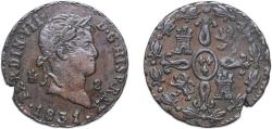World Coins - Spain Kingdom 1831 2 Maravedis - Fernando VII (Segovia) Copper Segovia Mint 2.7g VF KM 487