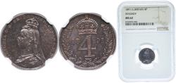 World Coins - Great Britain United Kingdom 1891 4 Pence - Victoria (2nd portrait; Maundy issues) Silver (.925) (11000) 1.9g NGC MS 62 KM 773 Sp 3933