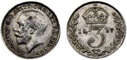 World Coins - Great Britain United Kingdom George V 1917 3 Pence 1st issue