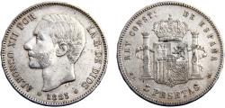World Coins - Spain Kingdom Alfonso XII 1885 *18-87 MSM 5 Pesetas 3rd portrait