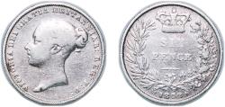 World Coins - Great Britain United Kingdom 1852 6 Pence - Victoria (1st portrait; 1st type) Silver (.925) (904500) 2.7g VF KM 733 Sp 3908 Sp 3909