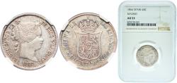 World Coins - Spain Kingdom 1866 40 Centimos de Escudo - Isabel II Silver (.810) Madrid Mint 5.2g NGC AU 53  KM 628