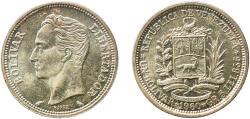 World Coins - Venezuela Fourth Republic 1960 1 Bolívar Original luster Silver (.835) Paris Mint (30000000) 5.03g UNC  Y 37a NCV mv1bs-bb Schön 45