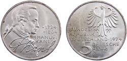 World Coins - Germany Federal republic 1974 D 5 Deutsche Mark 250th Anniversary of the birth of Immanuel Kant