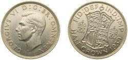 World Coins - Great Britain United Kingdom 1939 ½ Crown - George VI (1st type) Silver (.500) (15478600) 14.14g AU KM 856 Sp 4080