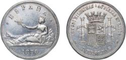World Coins - Spain Kingdom 1870 *18-70 SNM 5 Pesetas - Provisional Government Silver (.900) Madrid Mint (5923455) 24.99g XF KM 655 Cal 2