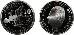 World Coins - Spain Kingdom 2007 M 10 Euros - Juan Carlos I (50th Anniversary of the Treaty of Rome) Silver (.925) Royal Mint of Spain (30000) 27g PF  KM 1135