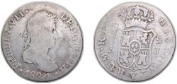 World Coins - Spain Kingdom 1824 S J 2 Reales - Fernando VII Silver (.812) Seville Mint 5.6g F KM460.3