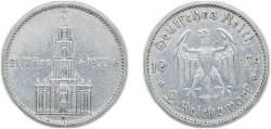 World Coins - Germany Germany - 1871-1948 Third Reich 1934 D 2 Reichsmark (Potsdam Garrison Church) Silver (.625) Munich Mint (703000) 8g XF  KM 81 AKS 93 J 355 Schön DM 81