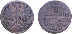 World Coins - Germany Free imperial city of Aachen Holy Roman Empire 1754 4 Heller Copper (500000) 1.64g VF  KM 31 Schön DM 8 Krum 195