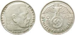 World Coins - Germany Third Reich 1937 D 2 Reichsmark (Paul von Hindenburg) Silver (.625) Munich Mint (6190000) 8g XF  KM 93 AKS 33 J 366 Schön 90