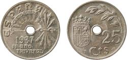 World Coins - Spain Nationalist Government 1937 25 Centimos Copper-nickel (75% copper, 25% nickel) Vienna Mint 7.04g AU Cal 124