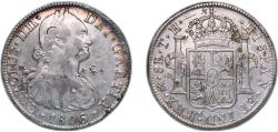 World Coins - Mexico Spanish colony 1806 Mo TH 8 Reales - Charles IV Silver (.903) Mexico City Mint 26.9g XF Chopmarked KM 109