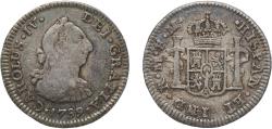 World Coins - Mexico Spanish colony 1789 FM ½ Real - Carlos IV (Numeral IV, Carlos III portrait) Silver (.896) Mexico City Mint 1.7g XF KM 70