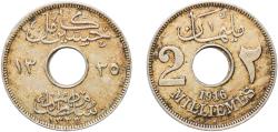 World Coins - Egypt Arab Republic of Egypt AH 1335 (1916) H	 2 Milliemes - Hussein Kamel Copper-nickel Heaton and Sons / The Mint Birmingham Limited (300000) 3.89g XF  KM 314 MHC 203