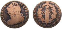 World Coins - France Kingdom 1792 AA 2 Sols - Louis XVI (FRANÇOIS) Copper Metz Mint 24g VF Dy royales 1722 Gad 25 KM 603 Ciani 2249