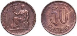 World Coins - Spain Second Republic 1937 50 Centimos - II Republic Brass (90% copper, 10% zinc) Royal Mint of Spain (50000000) 6.15g XF KM 754 Cal 3 Schön 20