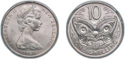 World Coins - New Zealand 1969 10 Cents / 1 Shilling - Elizabeth II (2nd portrait) Copper-nickel 5.6g UNC KM 35